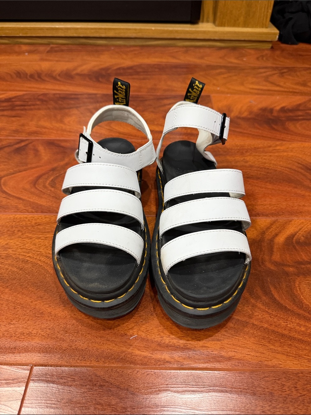 Dr. Martens White Triple-Strap Platform Sandals